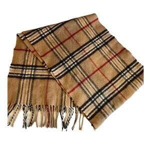 Valerie Stevens 100% Cashmere Scarf Tan Brit Plaid